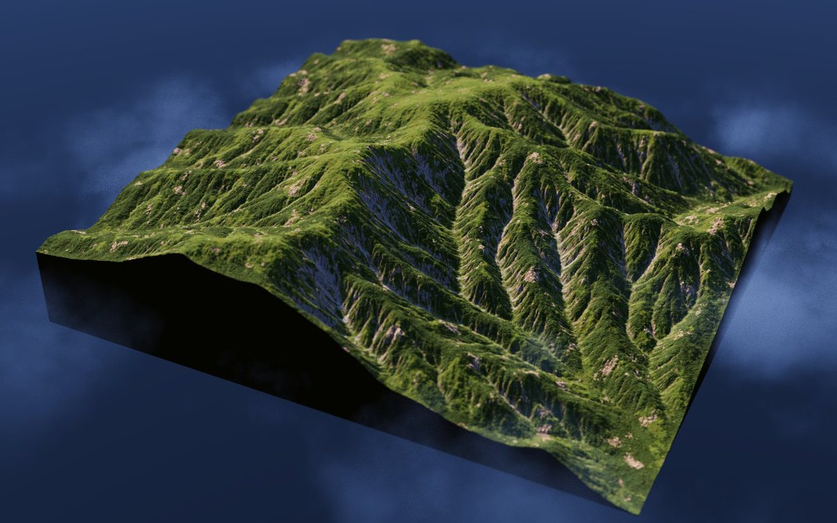 伊豆半島の一角。4km四方。広くなってきた。#GeoGen #Terrain