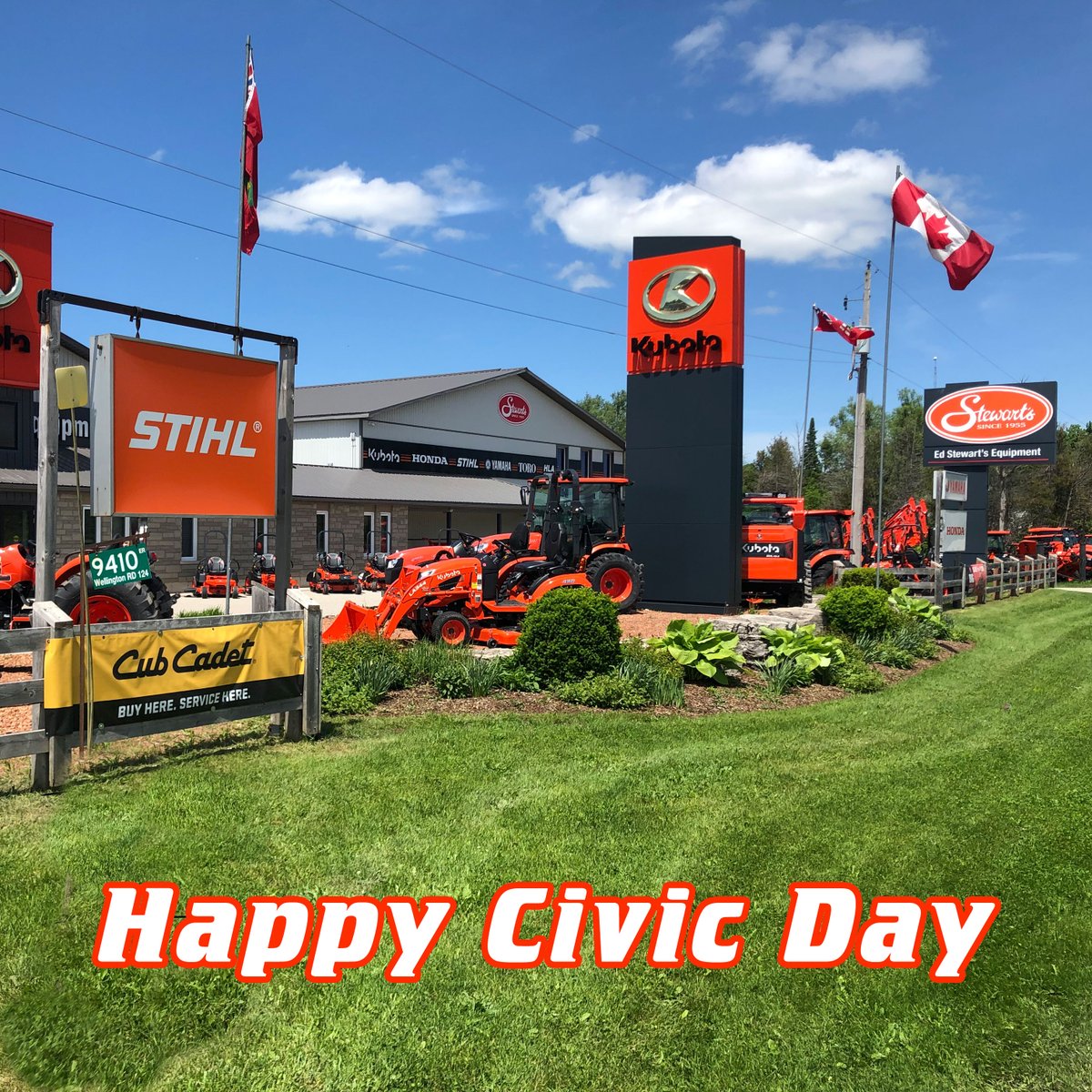 Happy Civic Day!!! 

Reminder that Stewart's Equipment holiday hours will be: 
Saturday Aug 2nd 8am-12pm
Sunday Aug 3rd Closed
Monday Aug 4th Closed
Tuesday Aug 5th 8am-5pm

Have a wonderful holiday!