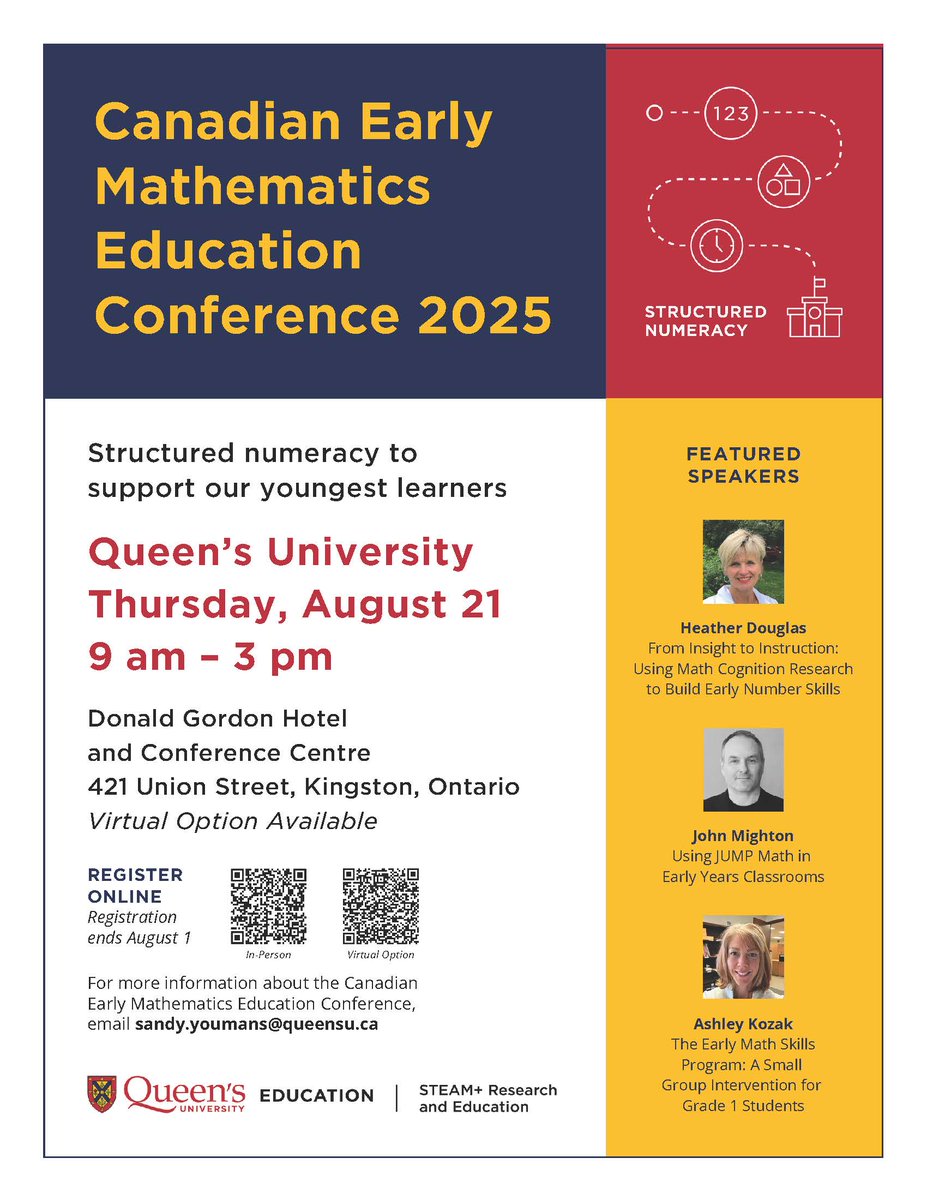 Happy August! ☀️Tickets for the Canadian Early Mathematics Education Conference on Thursday, August 21st in beautiful Kingston, ON are available for ONE MORE WEEK. Register here: eventbrite.ca/e/canadian-ear… <a href="/lynda_colgan/">Lynda Colgan</a> <a href="/AIMCollectiveCA/">AIM Collective</a> <a href="/QueensEduc/">Faculty of Education</a>