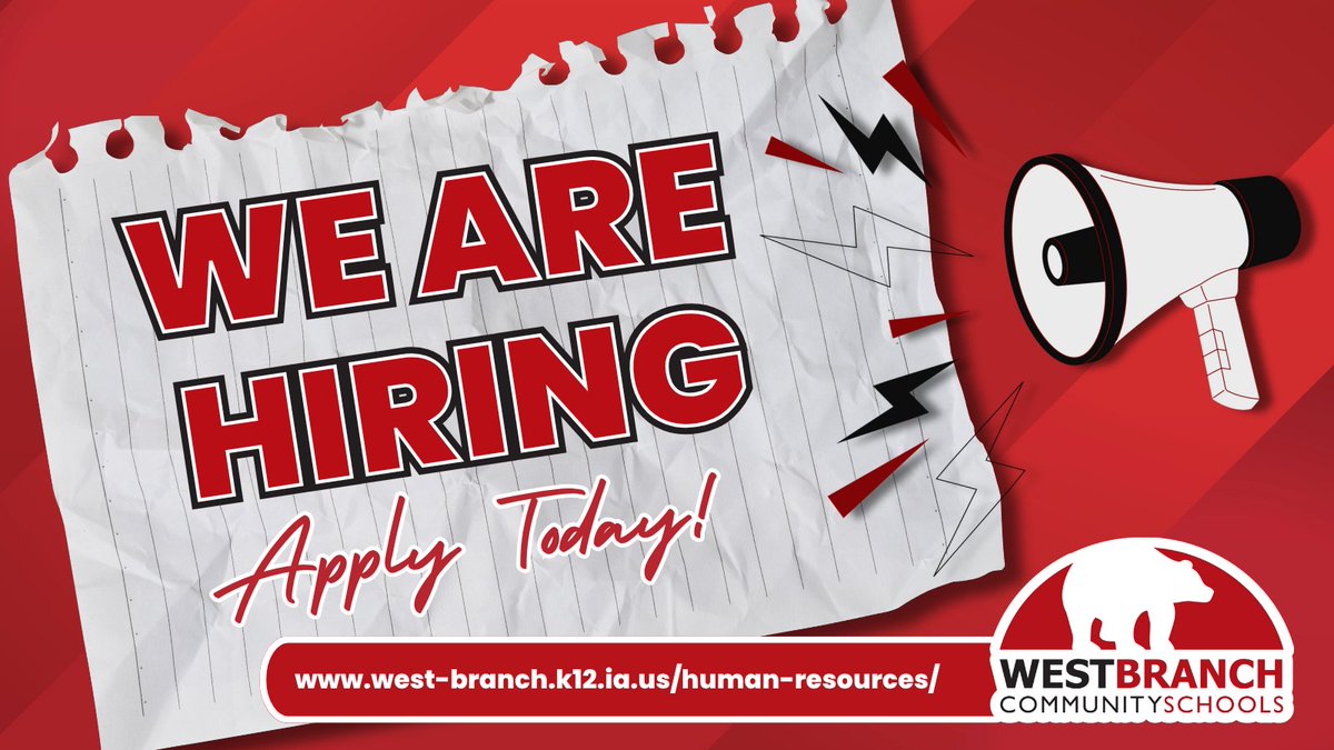 The school year is coming up soon—and we still have many rewarding positions open! 📢

If you’re looking for a change in career, this is your sign to apply at West Branch Schools.

Apply now: west-branch.k12.ia.us/human-resource…