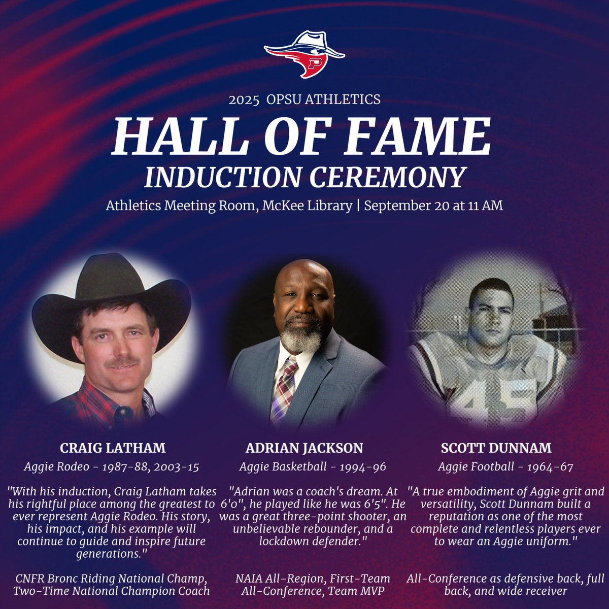OPSU Aggie Athletics (@opsuathletics) on Twitter photo #AggieNation We are 50 days away from the 2025 OPSU Athletics Hall of Fame Induction Ceremony! Join us Saturday, Sept. 20, at 11 AM ahead of <a href="/OPSUFootball/">OPSU Football</a>'s home opener to celebrate three Aggie legends! Light food will be provided. #AggieNation We are 50 days away from the 2025 OPSU Athletics Hall of Fame Induction Ceremony! Join us Saturday, Sept. 20, at 11 AM ahead of <a href="/OPSUFootball/">OPSU Football</a>'s home opener to celebrate three Aggie legends! Light food will be provided.