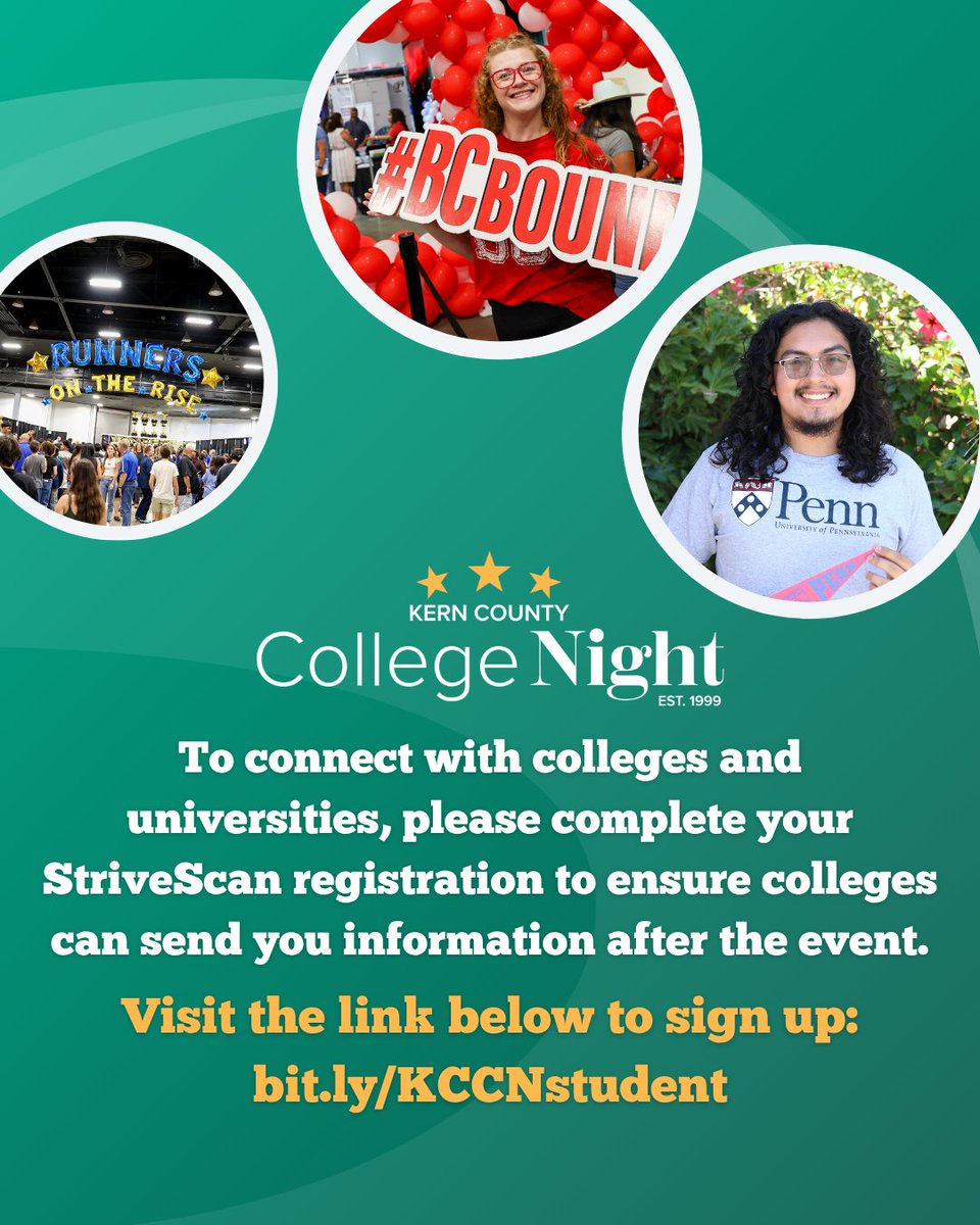 The 26th Annual Kern County College Night is happening on Sept. 8 at the Dignity Health Convention Center from 5-8 pm! Held to support local students and families, this event provides an opportunity to explore various postsecondary options.  More info: bit.ly/2025KCCN