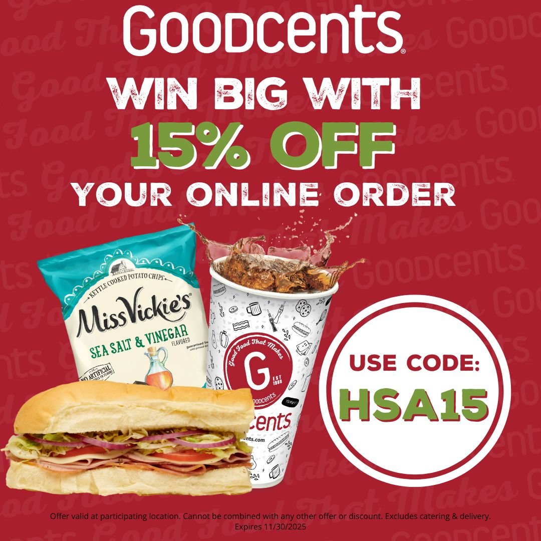 Win Big With 15% Off your online order, Use Code: HSA15 <a href="/EatGoodcents/">Goodcents</a> (6760 W 135th St, Overland Park)
postly.click/nJJ