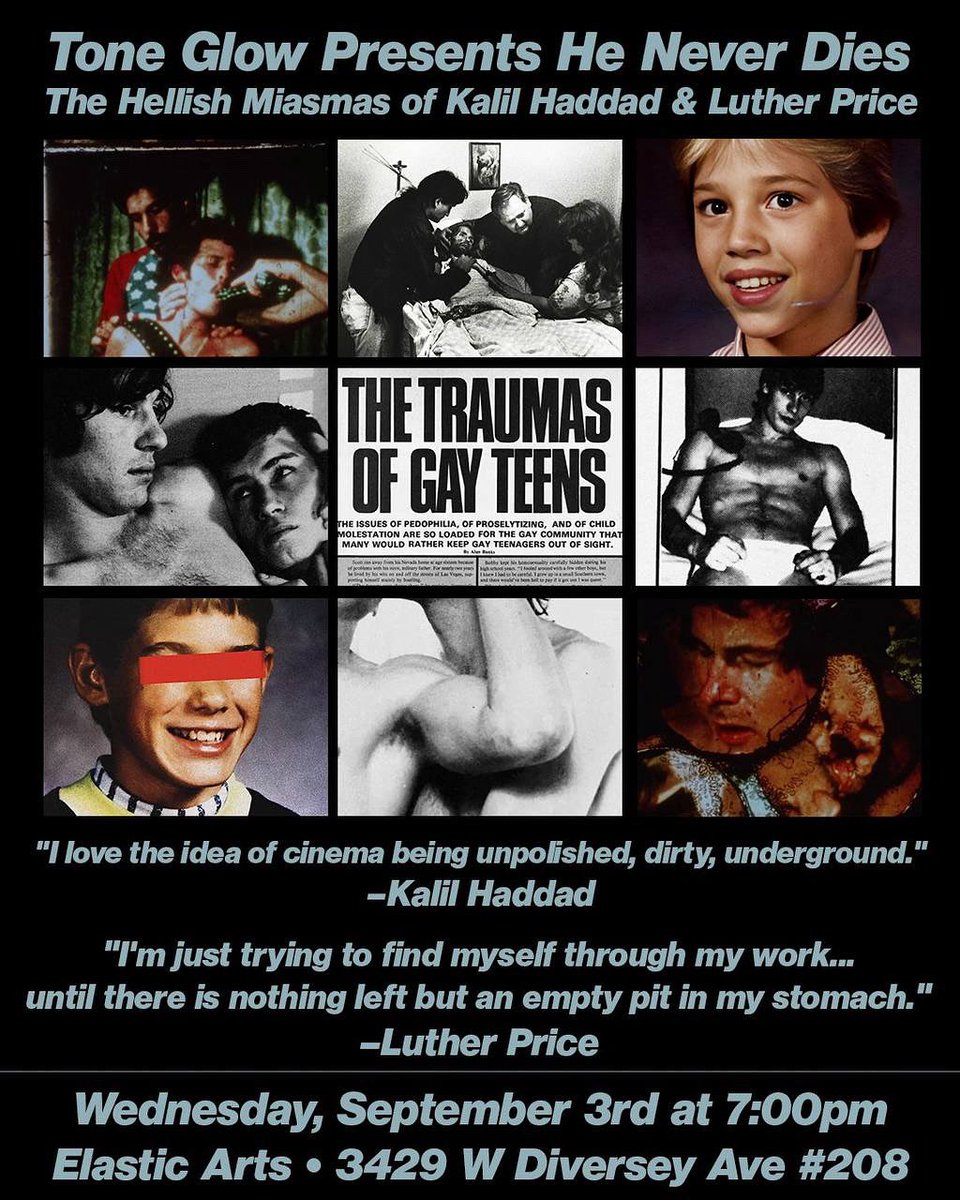 Joshua Minsoo Kim (@misterminsoo) on Twitter photo I’m excited to announce “He Never Dies,” a program pairing works by Kalil Haddad (<a href="/minetsauvages/">Kalil Haddad</a>) & Luther Price. Both represent different generations of inventive, experimental filmmking that explores queerness via found footage & beyond. Sept 3 at <a href="/elasticarts/">Elastic Arts Chicago</a>. More info below. I’m excited to announce “He Never Dies,” a program pairing works by Kalil Haddad (<a href="/minetsauvages/">Kalil Haddad</a>) & Luther Price. Both represent different generations of inventive, experimental filmmking that explores queerness via found footage & beyond. Sept 3 at <a href="/elasticarts/">Elastic Arts Chicago</a>. More info below.