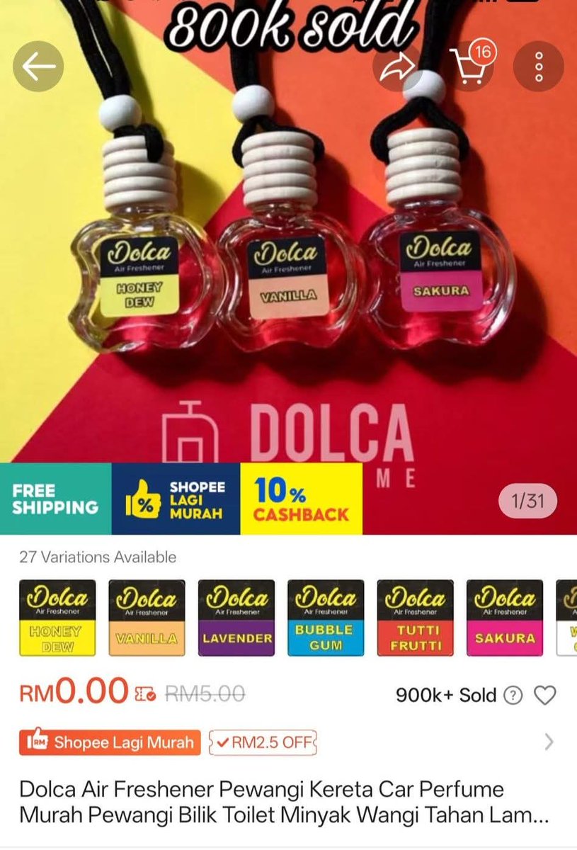 Perfume kereta paling laris di sopii ni gais 😍
Dah terjual lebih 900k tau 🔥 Tapi bila tengok harga RM0.00 ... Memang logik la. Tak percaya korang tengok sendiri kat sini 
👉 s.shopee.com.my/4q57DjjsTQ

Benda FREE sape tak nak wehh 😂