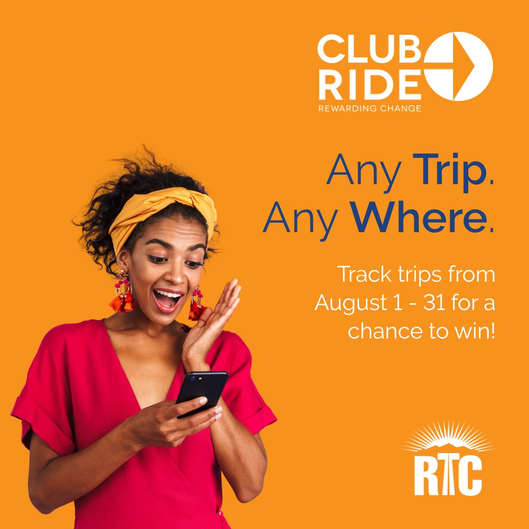 Any Trip. Any Where. Challenge is ON!

Track your trips this August—walk, bike, bus, carpool, or WFH—and win BIG 🎉

Top 10 in each mode enter to win $120 gift cards!

 Not a member? 👉 Join at ClubRideLV.com &amp; start tracking!

 #ClubRide #TrackAndWin