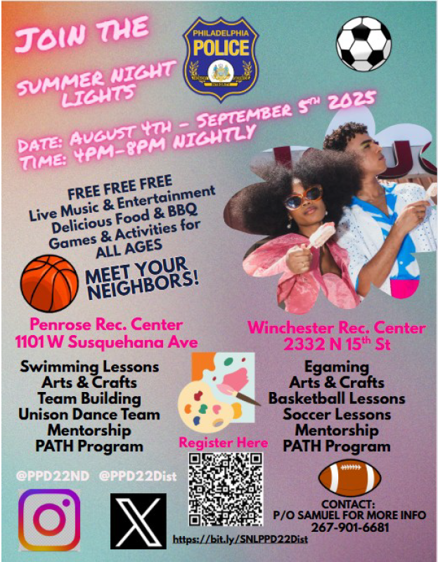 StoneleighFdn's tweet photo. Today, @PPDCommish announces the launch of #SummerNightLights, a new public safety and community-building initiative aimed at reducing violence and promoting engagement in North Philly. We're honored to support this terrific program &amp; the work of #StoneleighFellow David Irizarry! https://t.co/2fTtbgQ8yK