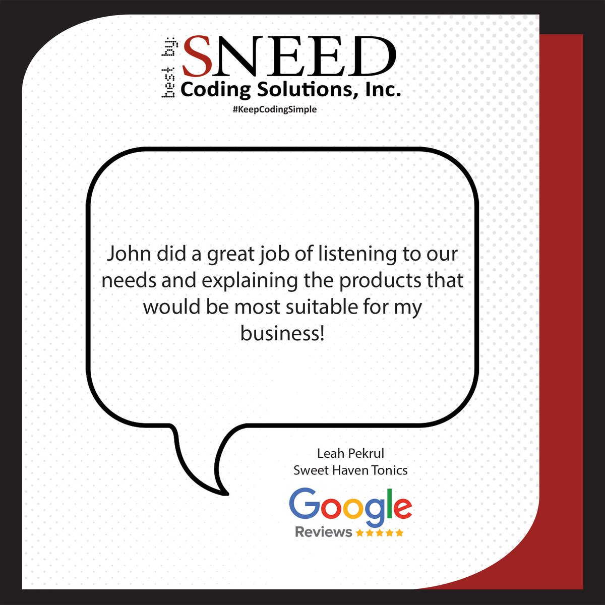 SneedCoding's tweet image. The #rightsolution starts with listening👂. 
🤔☝️That&apos;s how we help businesses like @DrinkSweetHaven find the #coderthatfits, not just any coder. 
If we&apos;ve #helpedyourteam, consider leaving a quick Google review📥. It helps us keep doing what we do best! 
hubs.ly/Q03xTgzd0