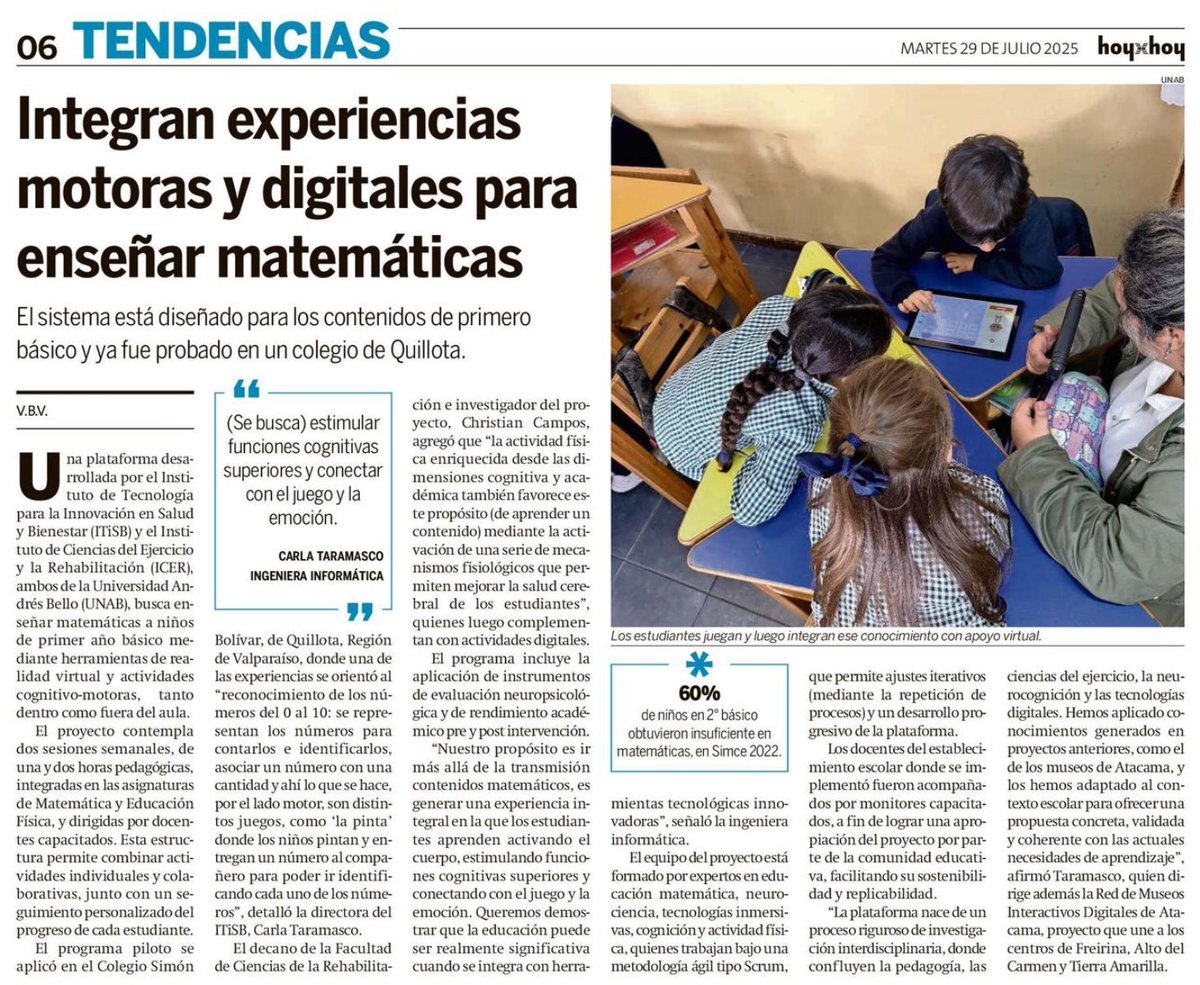 SyM_comunica's tweet photo. Integran experiencias motoras y digitales para enseñar matemáticas🧑‍🏫. Incorpora tecnologías digitales para la enseñanza en niños de primero básico🧒. Iniciativa desarrollada por @iti_sb e Instituto de Ciencias del Ejercicio y la Rehabilitación, de @uandresbello 👇
@hoyxhoycl https://t.co/vkAdSTuQm5