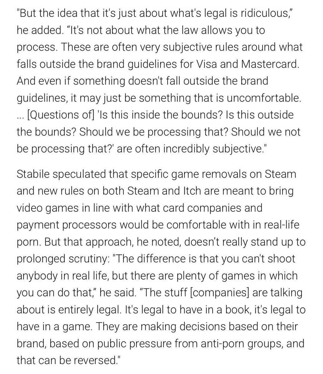 Vahn16's tweet photo. when these companies try to claim this is about what’s legal or not, they’re lying. none of the games that were removed from steam or itch broke the law. financial companies are making subjective decisions based on what might inconvenience them https://t.co/tHkCXXjopT