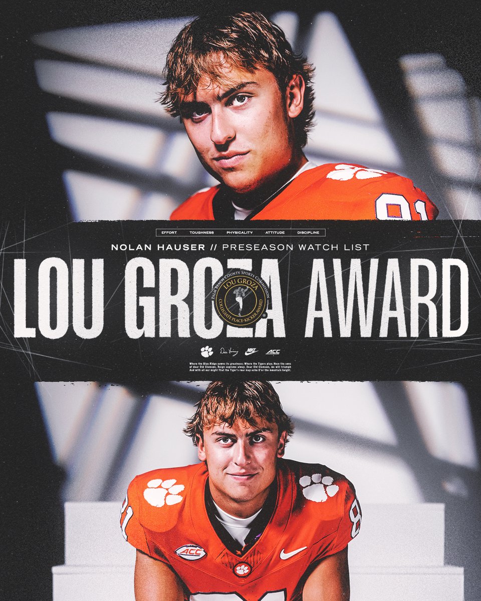 Wink if you’re confident in this Lou Groza Award watch list selection.

📰: clemsontigers.com/hauser-named-t…
🏆: clemsontigers.com/2025-preseason…
