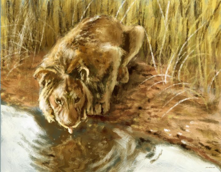 Art of the Day: "Drinking Lion". Buy at: ArtPal.com/LarryWhitler?i…