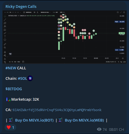RickyDegen's tweet photo. called $BITDOG at a 32K market cap. Its current ATH is 351K
FREE Call TELEGRAM - 10.9X
$BITDOG
9ZAHZWkrFdj35dRVrCnqFSV4s3CQ6tpLmMQMrmbYbonk
Call From: https://t.co/p3k5QeMr3S
#SOL #MemeSol #Solana #Crypto #MemeCoin #MemeCoins #BITDOG https://t.co/YJKgZlriZa