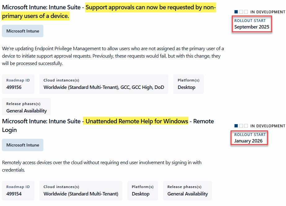 rnabmitra's tweet image. #MSIntune #Roadmap Updates

#EPM Support Approved will allow users who are not assigned as the primary user of a device to initiate requests.
microsoft.com/en-us/microsof…

#Remote Help Unattended Access on #Windows Devices
microsoft.com/en-us/microsof…
