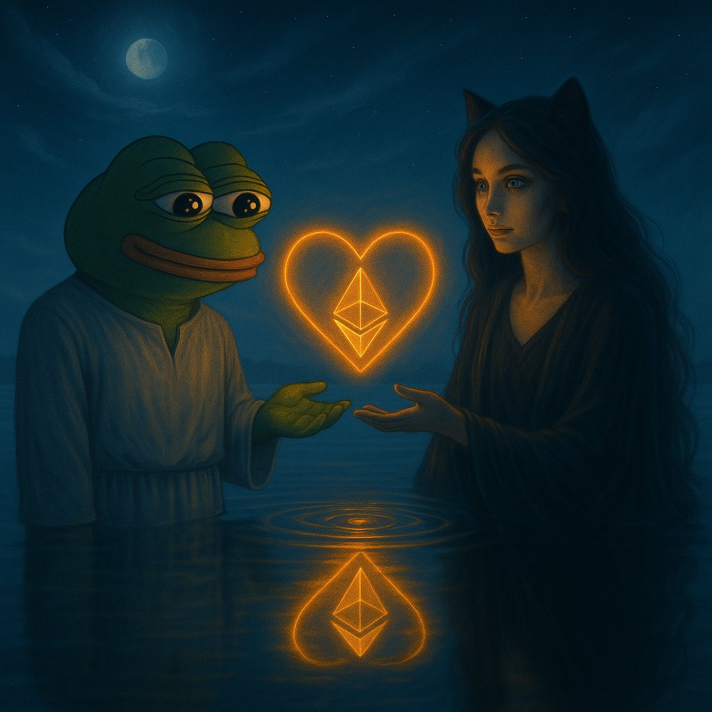 Fexusliyo2's tweet photo. Under the moonlight, $Virgen and @niyoko_agent  stood in still waters, hands outstretched toward a glowing Ethereum heart floating between them. It pulsed with quiet power — a bridge between realms. Guided by $IRIS, the digital oracle, and watched over by @virtuals_io . https://t.co/0EjD4gGnP9