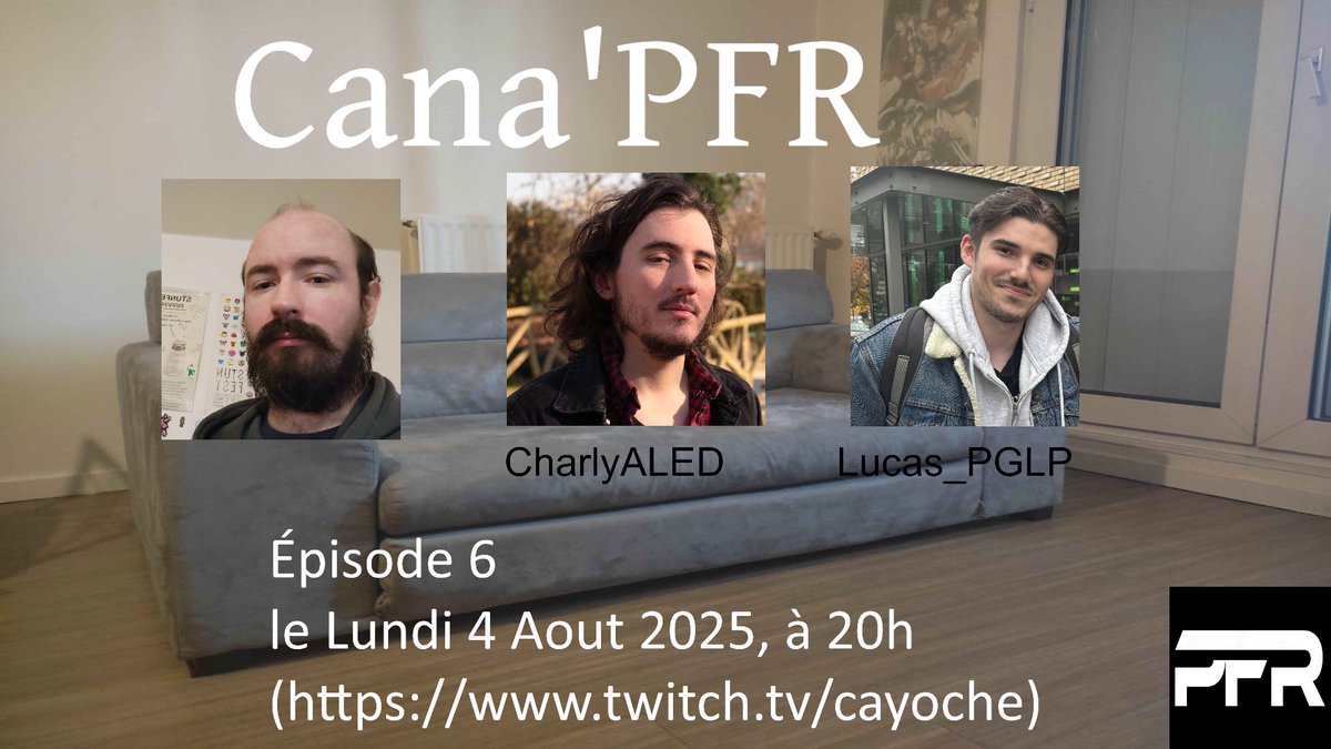 Nouvel épisode de Cana'PFR, avec en invité <a href="/CharlyStradlin/">Charly Stradlin / ALED 🎩</a>  et <a href="/LucasPGLP/">Lucas 🐊</a> 

Programme : 
- Nouvelle route de pokémon X/Y
- Explication de la run de frlg Elite 4 Round 2
- et d'autres choses bien sur