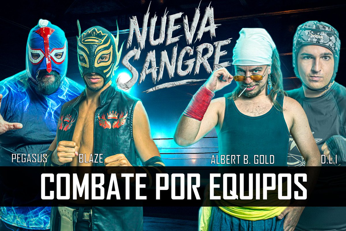 ¡Aquí os traemos el siguiente combate! Los enmascarados Pegasus y Blaze se enfrentarán a este extraño equipo formado por Albert B. Gold y D.L.I. ¡Tenéis una cita junto a nosotros este día 16 de Agosto en nuestro nuevo local situado en jerez de la frontera, en la calle Platino!