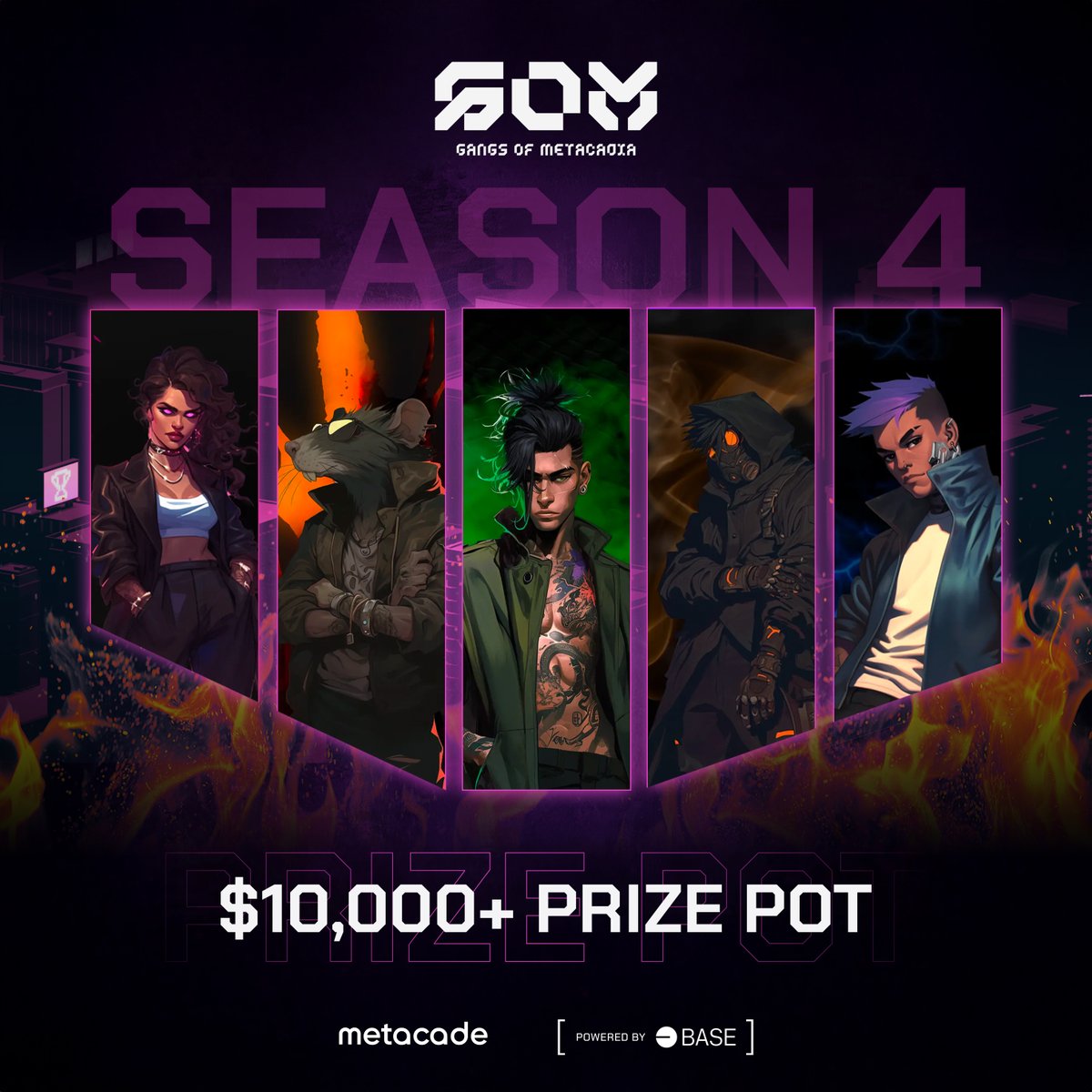 $10,000+ Prize Pool 💰

Gangs of Metacadia: Season 4 launches Monday.

One city. Five gangs. Unlimited bragging rights.

Choose your allegiance, conquer your rivals, and fight for prize vaults that keep growing all season long.

Expect surprise vault drops as the heat turns up 👀