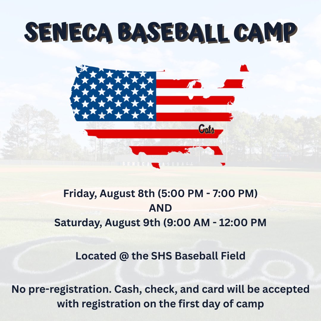 Our baseball camp is 1 week away! Hope to see you there - Go Cats!