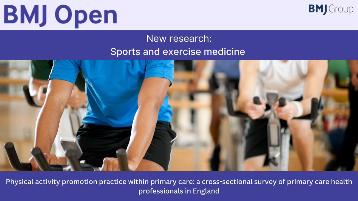 BMJ_Open (@bmj_open) on Twitter photo What are the physical activity promotion practices among primary care health professionals in England?
Read more on this nationwide online survey by <a href="/jimisayoosh/">Jimi Osinaike, AFHEA</a> et al.: doi.org/10.1136/bmjope… What are the physical activity promotion practices among primary care health professionals in England?
Read more on this nationwide online survey by <a href="/jimisayoosh/">Jimi Osinaike, AFHEA</a> et al.: doi.org/10.1136/bmjope…