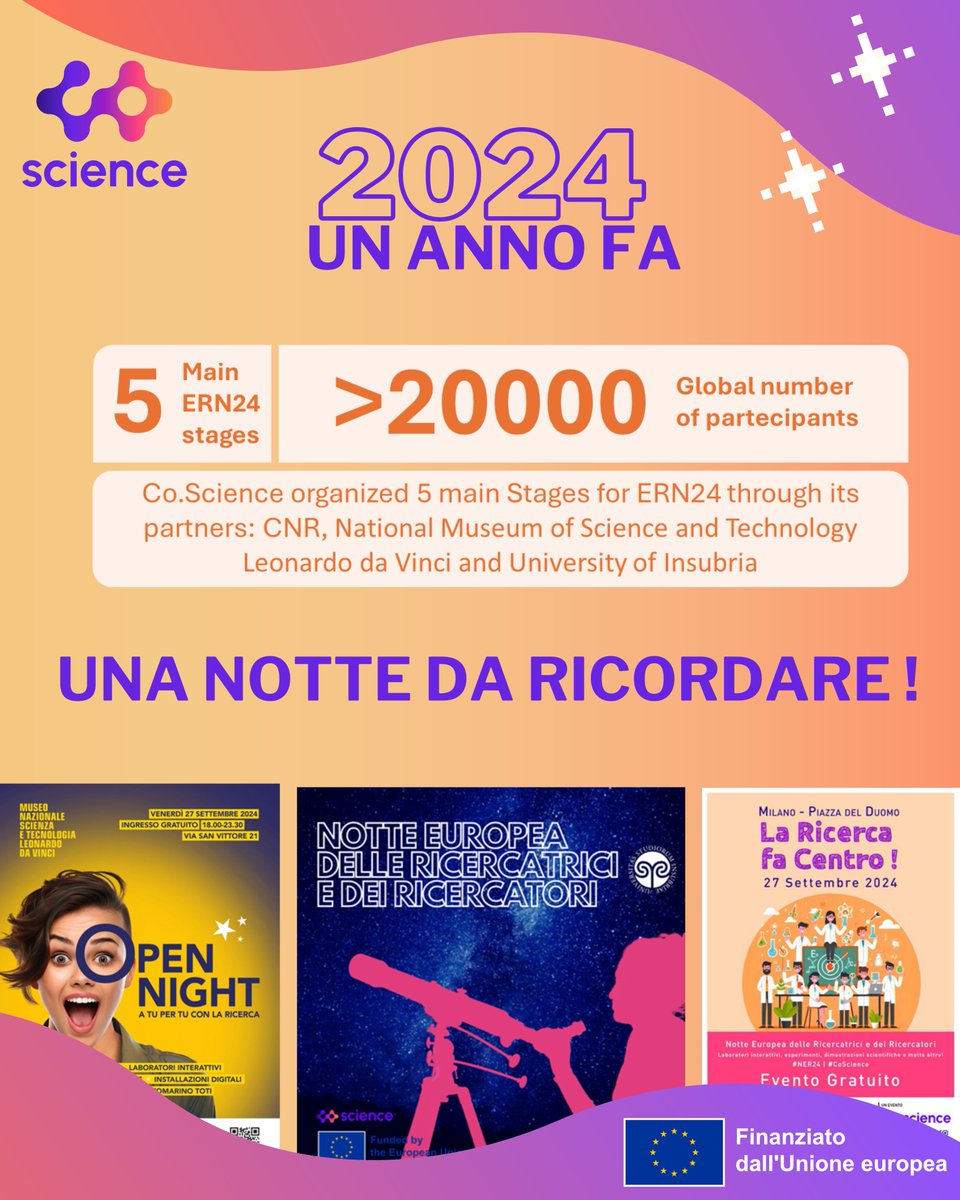 CoSciencee's tweet photo. 🌙#DiamoINumeri… IN UNA NOTTE!
Musei, palchi, esperimenti, giochi e migliaia di persone: la Notte Europea 2024 è stata indimenticabile 💥
E ora si riparte!
 📍 26-27 settembre
 📌 6 sedi della Lombardia
Ci vediamo lì! 🚀 https://t.co/SDISE0l2dA https://t.co/JVCF3MFVCb