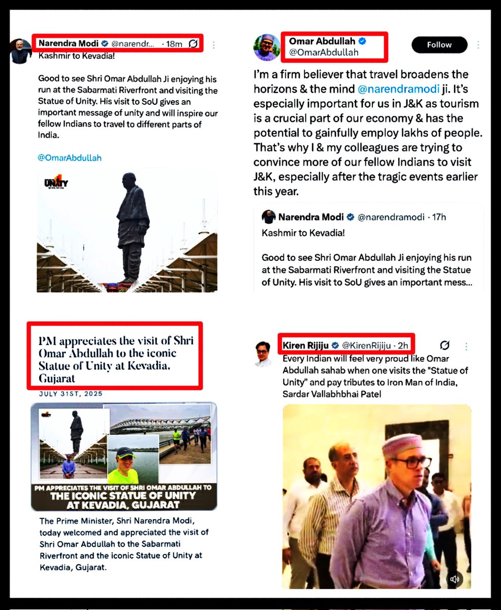 Vikas Amin (@vikasamiin) on Twitter photo While Kashmir continues to live under uncertainty, <a href="/OmarAbdullah/">Omar Abdullah</a>, who during elections portrayed the BJP as the source of all of Kashmir’s misery, is now seen doing PR for the same BJP's "Gujarat model" & is busy collecting praise from them.
If engaging with the centre (BJP) is While Kashmir continues to live under uncertainty, <a href="/OmarAbdullah/">Omar Abdullah</a>, who during elections portrayed the BJP as the source of all of Kashmir’s misery, is now seen doing PR for the same BJP's "Gujarat model" & is busy collecting praise from them.
If engaging with the centre (BJP) is