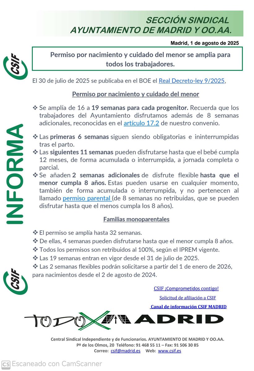 Permiso por nacimiento y cuidado del menor se amplia para 
todos los trabajadores.