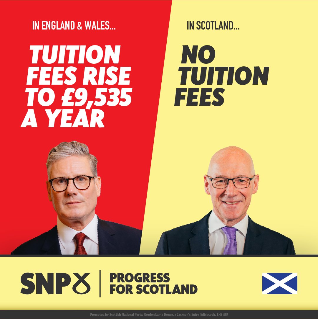 Tuition fees have risen to £9,535 a year in Labour-run England &amp; Wales - £9,535 a year more than in SNP-run Scotland.

We can do so much more with the powers of independence.