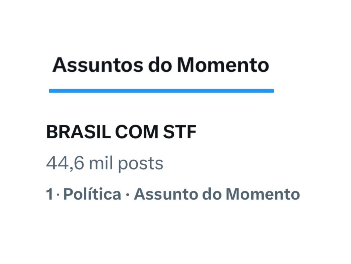 Estamos dominando os assuntos mais comentados do país! Comentem muito BRASIL COM STF nesse Tweet 👇🏾

BRASIL COM STF 
BRASIL COM STF
BRASIL COM STF