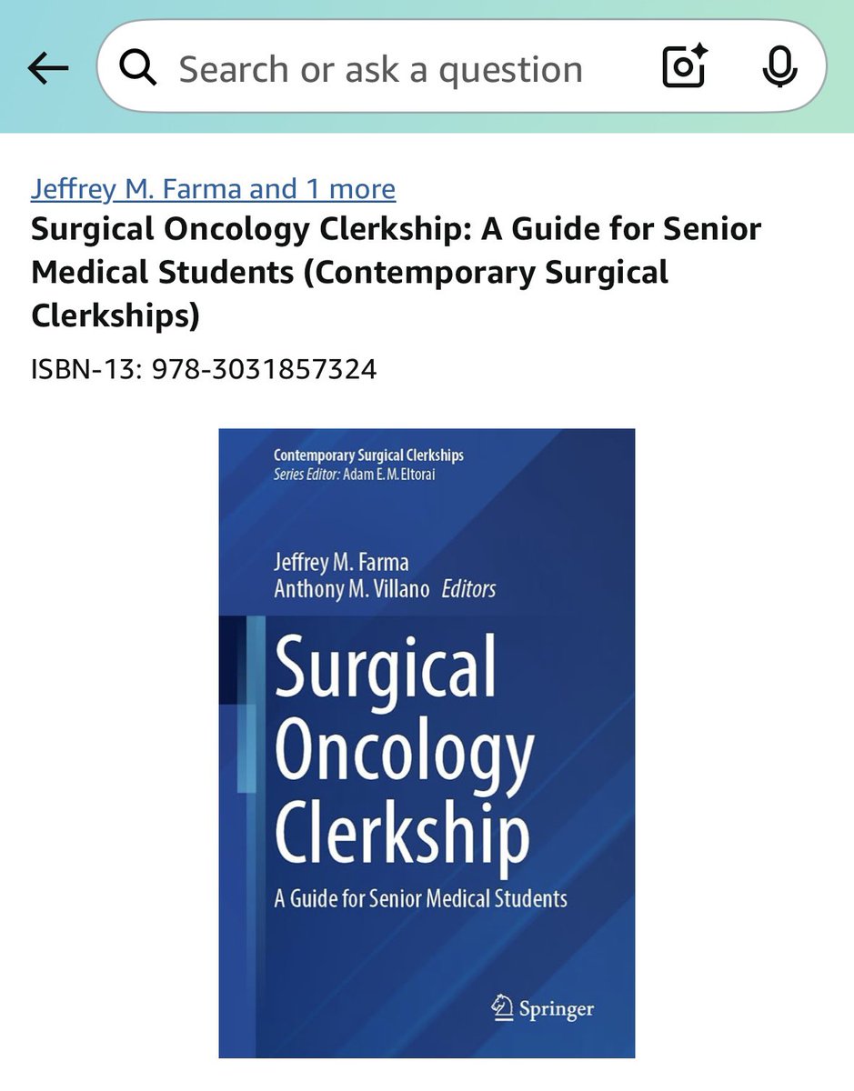 Anthony Villano, MD (@amvillanomd) on Twitter photo Our new Surg Onc text for students is finally in print and available! Grateful to <a href="/JeffreyFarma/">Jeffrey Farma</a> for the opportunity and huge appreciation for all the co-authors (too many to tag, you all rock🙏🏻). Check it out on the Amazon store 📚 <a href="/AAMCtoday/">AAMC</a> <a href="/SocSurgOnc/">Society of Surgical Oncology</a> <a href="/AmBdSurg/">American Board of Surgery</a> Our new Surg Onc text for students is finally in print and available! Grateful to <a href="/JeffreyFarma/">Jeffrey Farma</a> for the opportunity and huge appreciation for all the co-authors (too many to tag, you all rock🙏🏻). Check it out on the Amazon store 📚 <a href="/AAMCtoday/">AAMC</a> <a href="/SocSurgOnc/">Society of Surgical Oncology</a> <a href="/AmBdSurg/">American Board of Surgery</a>