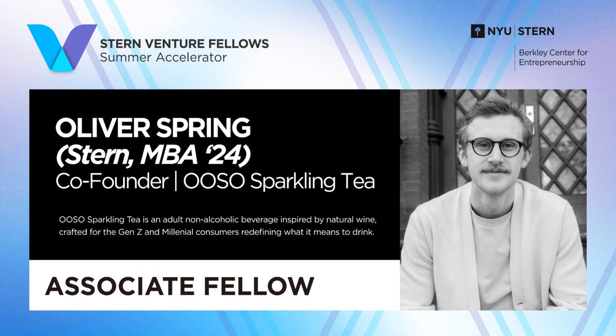 🍃 Meet Oliver Spring (Stern MBA ’24), co-founder of OOSO Sparkling Tea. In his post for our #SVFBlog, he shares what early-stage founders really need: structure, accountability &amp; space to track real progress. 

📰 Read more at: nyusternberkleycenter.com/2025/07/oliver…
