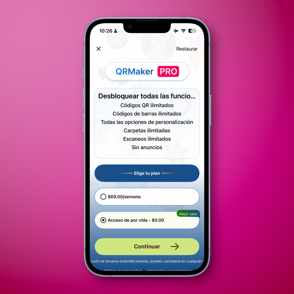 🤑GRATIS de por VIDA por solo HOY📲

Es un generador de códigos QR y barras con muchos diseños.

apps.apple.com/mx/app/escanea…

OJO: Puede no estar disponible en algunos países