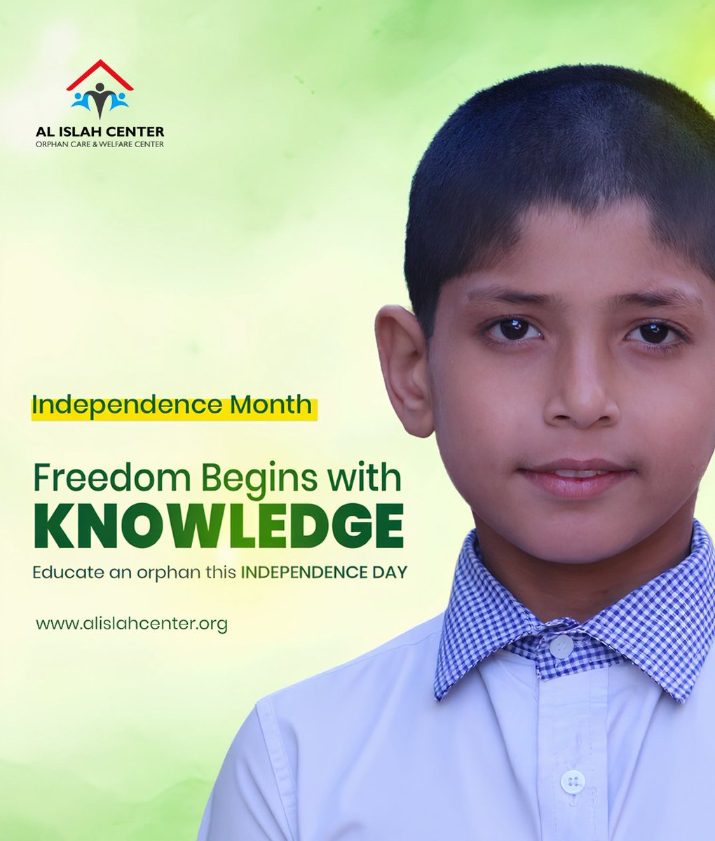 AICorphanage's tweet image. This Independence Month, let’s empower the future with the gift of education.
At Al Islah Center, we believe that true freedom begins with knowledge.
Join us in supporting orphaned children.

#IndependenceWithPurpose #EducateAnOrphan #FreedomThroughKnowledge #AlIslahCenter