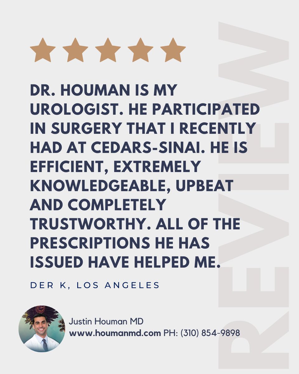 JustinHoumanMD's tweet image. Happy Friday! Nothing makes my day like seeing thoughtful, glowing feedback from patients. Grateful to do what I love and support others along the way. #urologist #menshealthdr