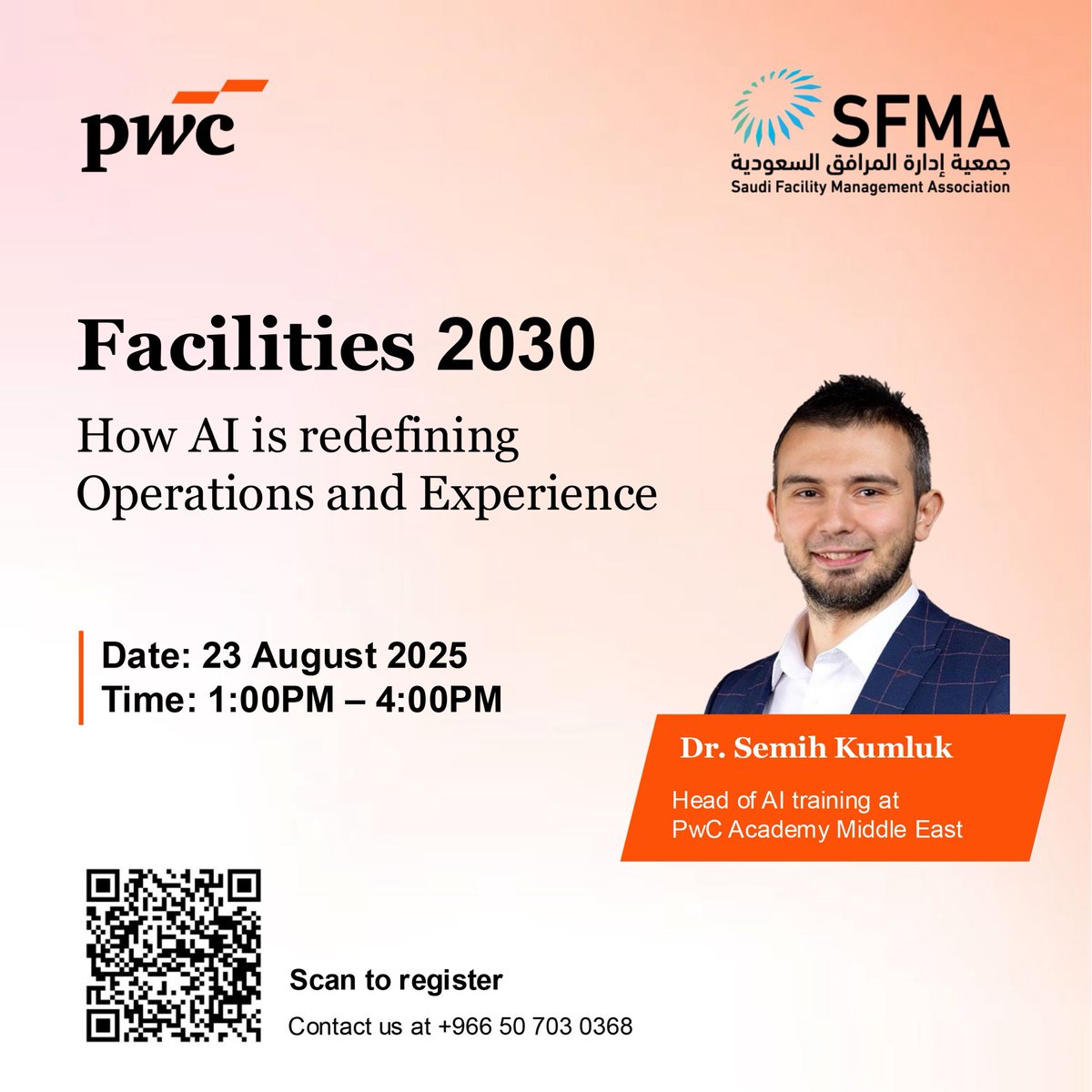 sfmaorg's tweet photo. Discover the impact of #AI on #Facility_Management !

Your chance now to attend two intensive training sessions presented by @PwCAcademyME and @sfmaorg

Saturday, August 23, in English.
A pre-event of #SFMAexpo, held from August 24-26
Register here 👇🏻

https://t.co/Q3ClQKV2TG https://t.co/G8eCbmjtpN