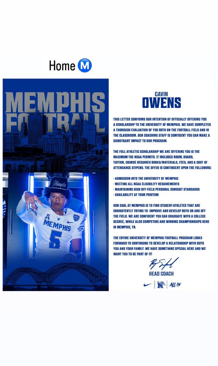 So blessed and grateful for my official offer from <a href="/MemphisFB/">Memphis Football</a> #GoTigersGo