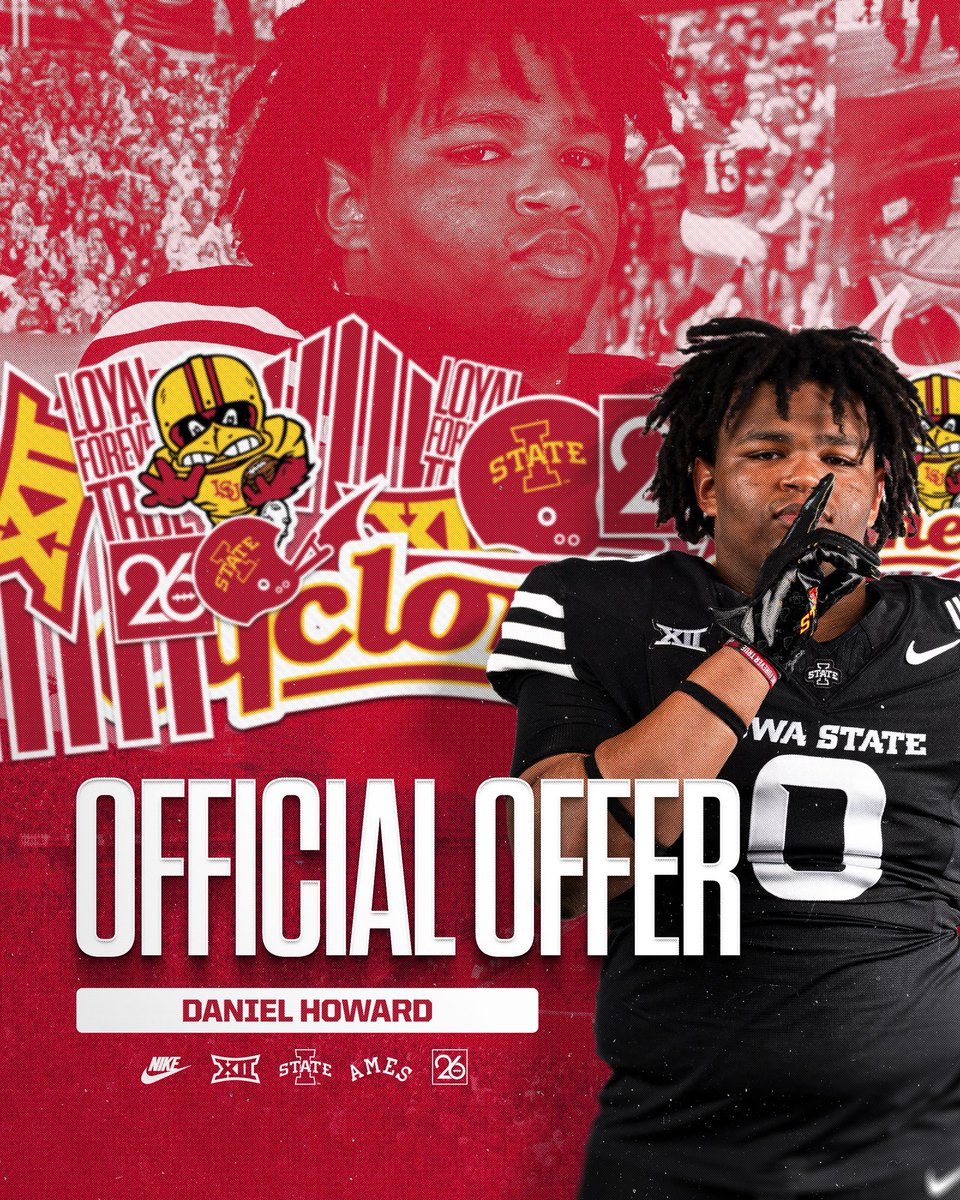 Daniel Howard 2026 DL (@danielhoward91) on Twitter photo I used to dream about a opportunity like this now it’s a reality❤️🌪️🌪️ #AGTG <a href="/CycloneFB/">Iowa State Football</a> <a href="/ISUMattCampbell/">Matt Campbell</a> I used to dream about a opportunity like this now it’s a reality❤️🌪️🌪️ #AGTG <a href="/CycloneFB/">Iowa State Football</a> <a href="/ISUMattCampbell/">Matt Campbell</a>