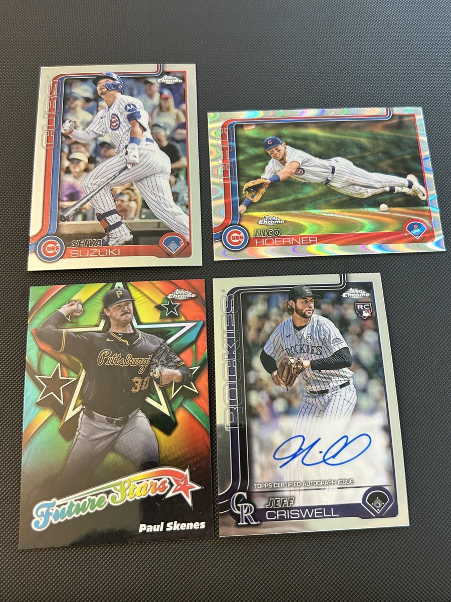 Haven’t bought any retail in awhile so figured I’d grab a 2025 Chrome blaster. 2 Cubs for the PC, a Skenes and an on card auto. Fun rip <a href="/CardPurchaser/">Card Purchaser</a>