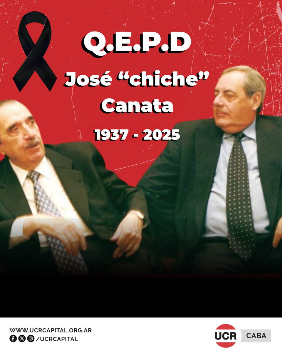 Con profundo dolor despedimos a José "Chiche" Canata, dirigente radical que presidió con pasión la UCR CABA. Su militancia incansable y compromiso con los ideales de la UCR dejan un legado imborrable. Acompañamos a su familia, amigos y correligionarios en este duro momento. QEPD.