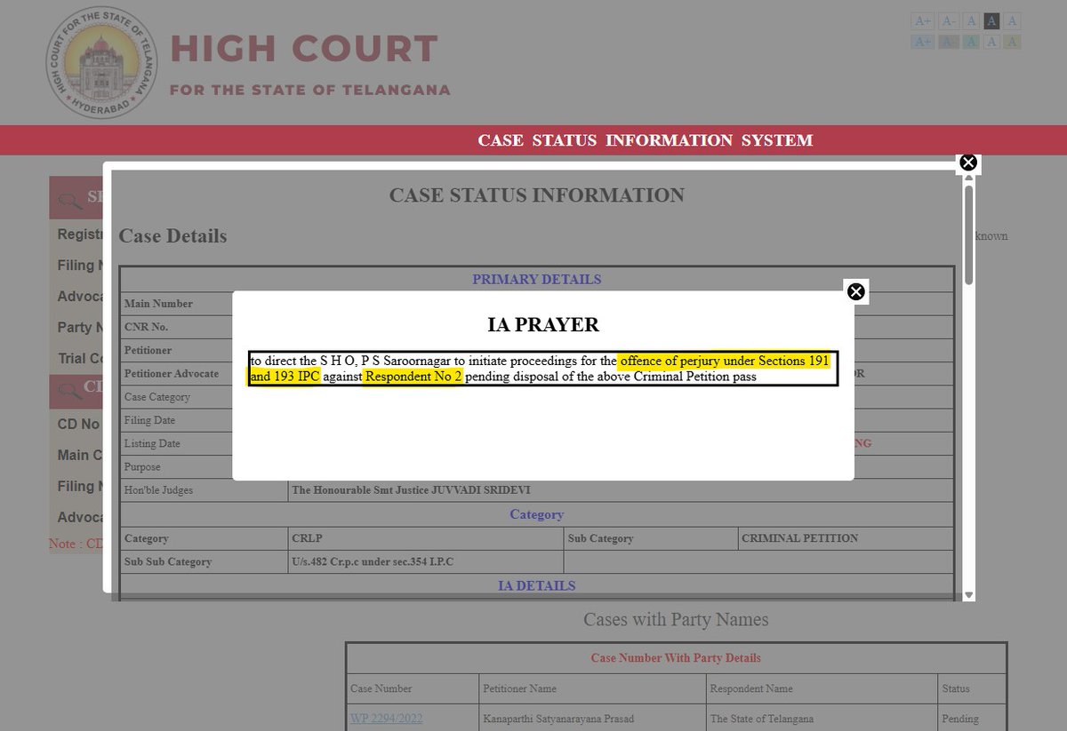 🚨 Perjury Exposed in Telangana High Court 🚨

Here’s proof: IA Prayer in my case clearly shows directions to prosecute Respondent No.2 – Andoji Vandana, the illicit partner &amp; unlawful wife of Noulla Naga Chary, for Perjury under Sections 191 &amp; 193 IPC.

⚖️ This is just 1 among