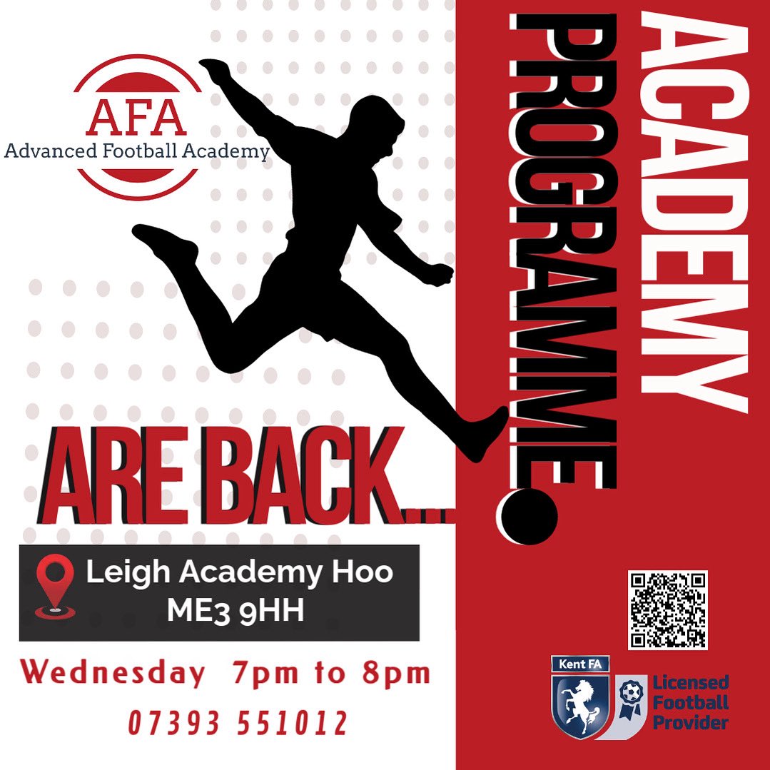 AdvancedFootba1's tweet image. We ARE BACK……
 
In Our Brand New Kent Academy at Leigh Academy Hoo 
ME3 9HH

Focusing on long term player development 
Aimed at Current U10s through to U14

Opportunties to play pro clubs
To register for a free trial please follow the link below 
form.jotform.com/251073566307355