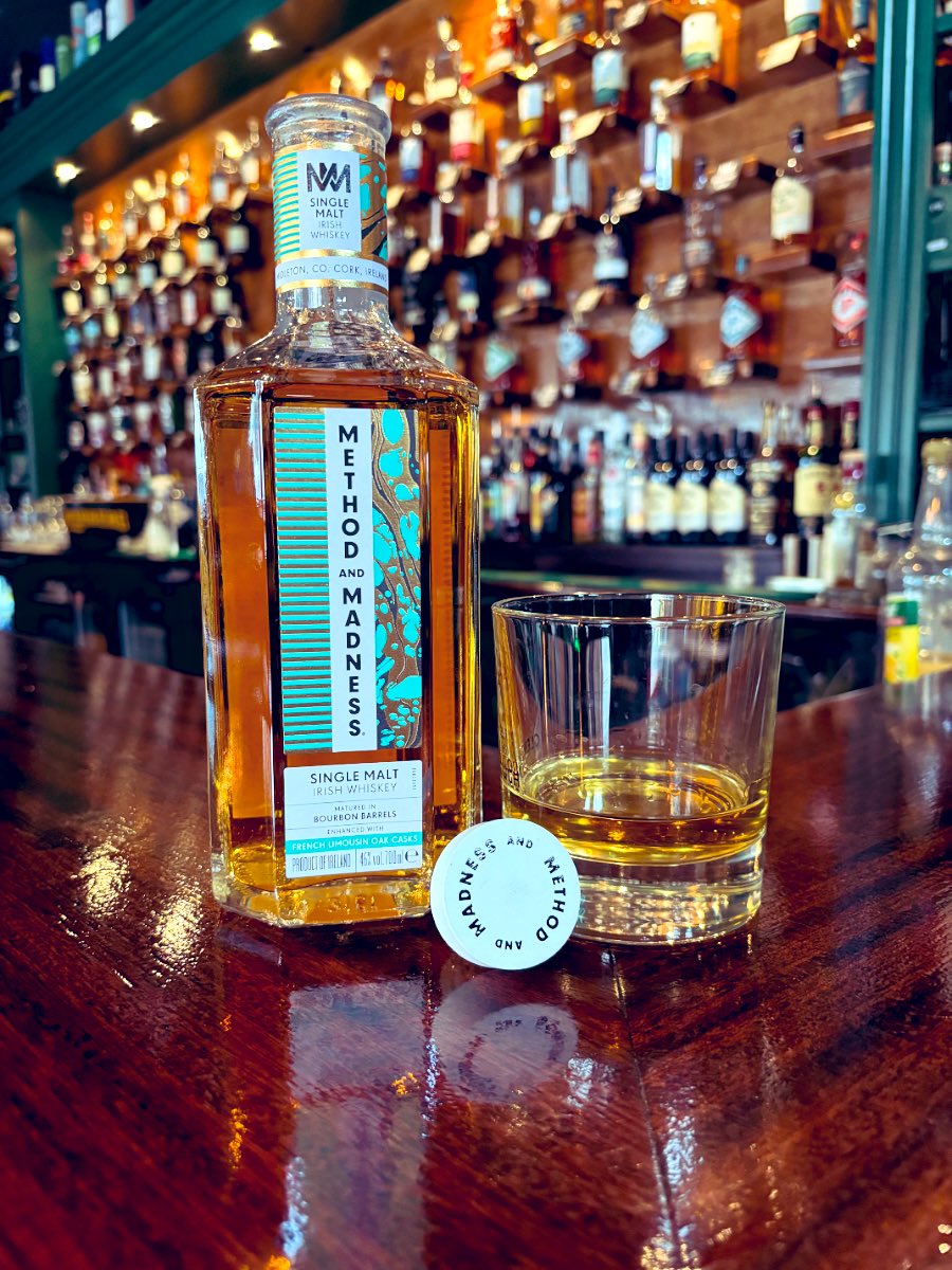 Our Whiskey of the Month for August is the award winning Single Malt from #methodandmadness 💚🥃☘️

With aromas of freshly shelled peanut and cereal malt and flavours of cracked 
cinnamon sticks and ice cream cone wafer….. 🥃 <a href="/IrishDistillers/">Irish Distillers</a>