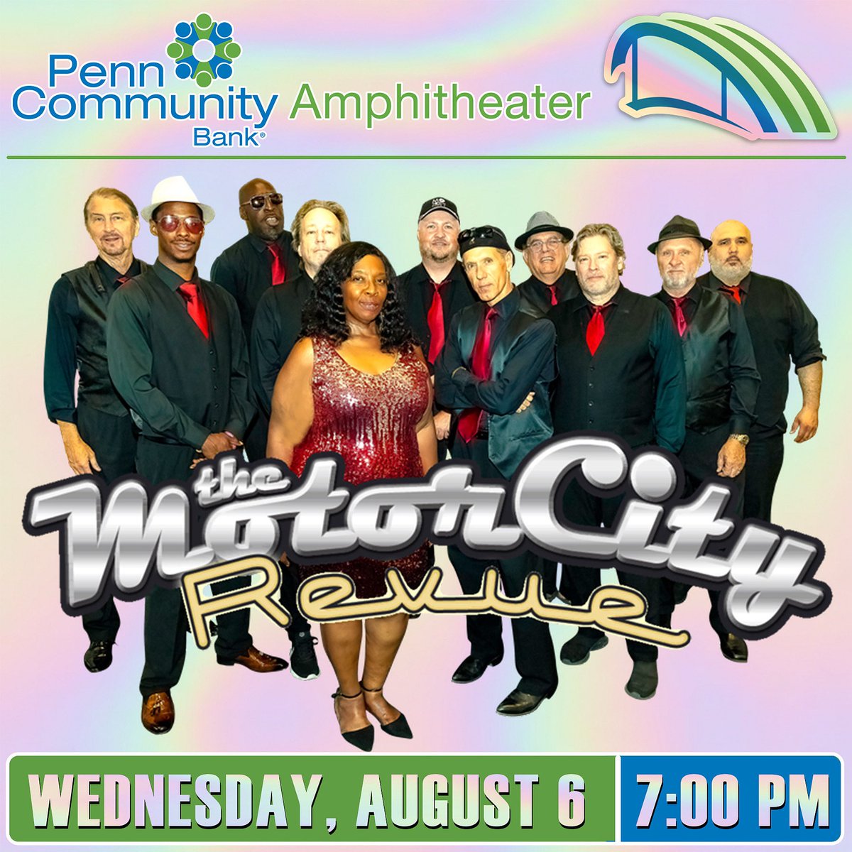 Motor City Revue: Tribute to Motown
Wednesday, August 6, 2025
Penn Community Bank Amphitheater
2400 Byberry Road
Bensalem, PA 19020
7:00 PM
6:00 PM Gates / Admission Booths
5:30 PM Gates for Season Pass Holders

pcbaevents.com