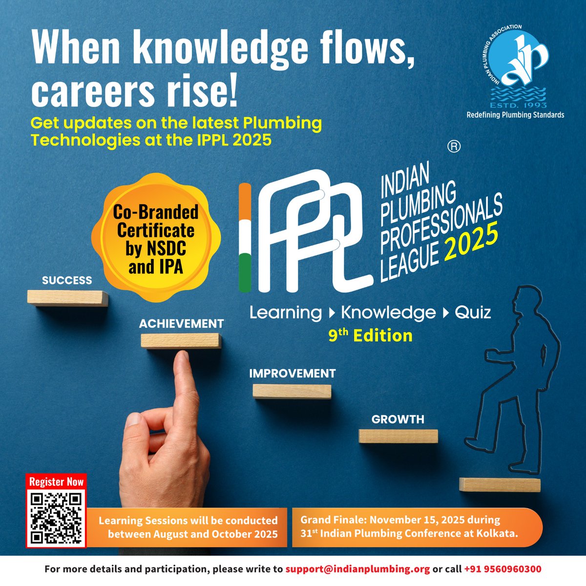 🚿 Think plumbing is just pipes? Think again.
 IPPL 2025 is where knowledge meets opportunity! 💡

✅ Quiz-based challenge
✅ NSDC + IPA Certification

📆 Aug–Oct | Finale: Nov 15, Kolkata
🔗 Register: indianplumbing.org

#IPPL2025 #PlumbingTech #SkillUpIndia #IPAChapter
