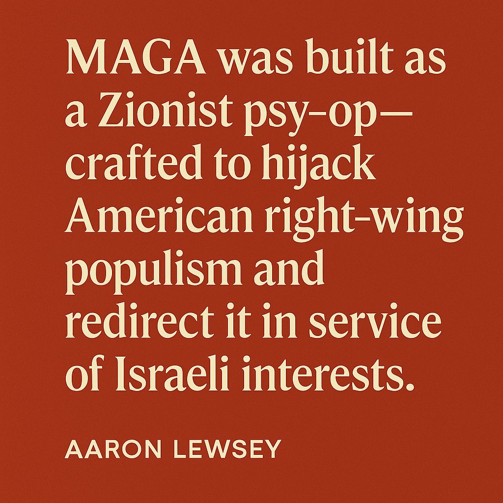 LewseyAaron's tweet image. Of this I’m convinced. Trump fooled you. 
#MAGAExposed
#AmericaFirstNotIsrael
#RedpillTruth
#ControlledOpposition
#ZionismIsNotPatriotism
#IsraelFirstAgenda