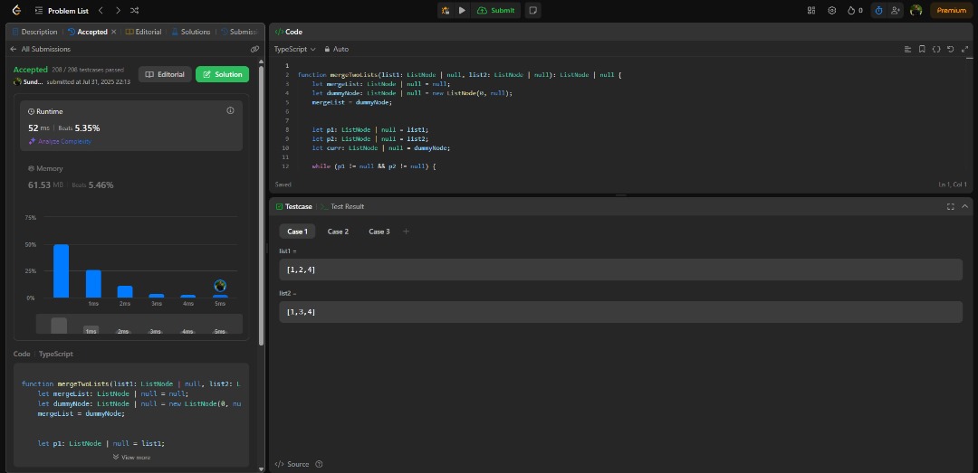 b_igprince's tweet image. Big wins! 🎉 Just solved two more #LeetCode problems: Linked List Cycle (hello, Hare &amp; Tortoise! 🐢🐰) &amp; Merge Two Sorted Lists.
Been really focusing on truly grasping concepts, not just solving. This deep dive into #LinkedLists &amp; #TwoPointers is paying off!
#DSA #Algorithms