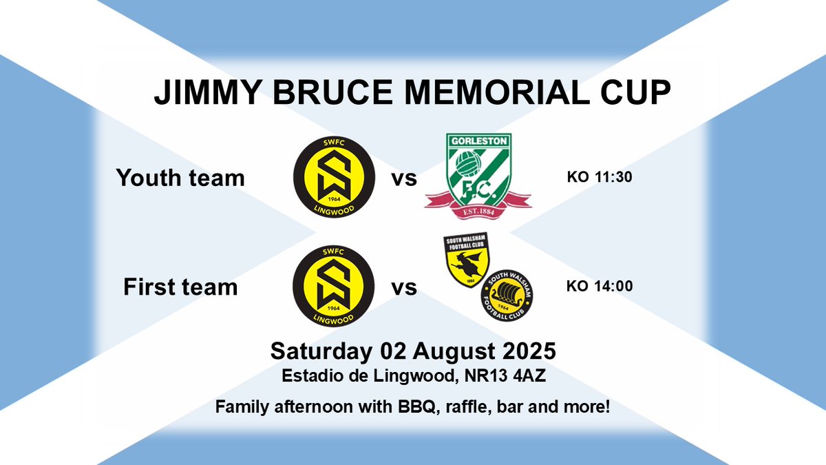 southwalshamfc's tweet photo. Reminder that the Jimmy Bruce Memorial Cup takes place tomorrow at Lingwood

First game of the day KOs at 11:30 so make sure to be down for the start

Remember to bring cash!

@AnglianCom @NorfolkCountyFA https://t.co/VHFiiXhic3