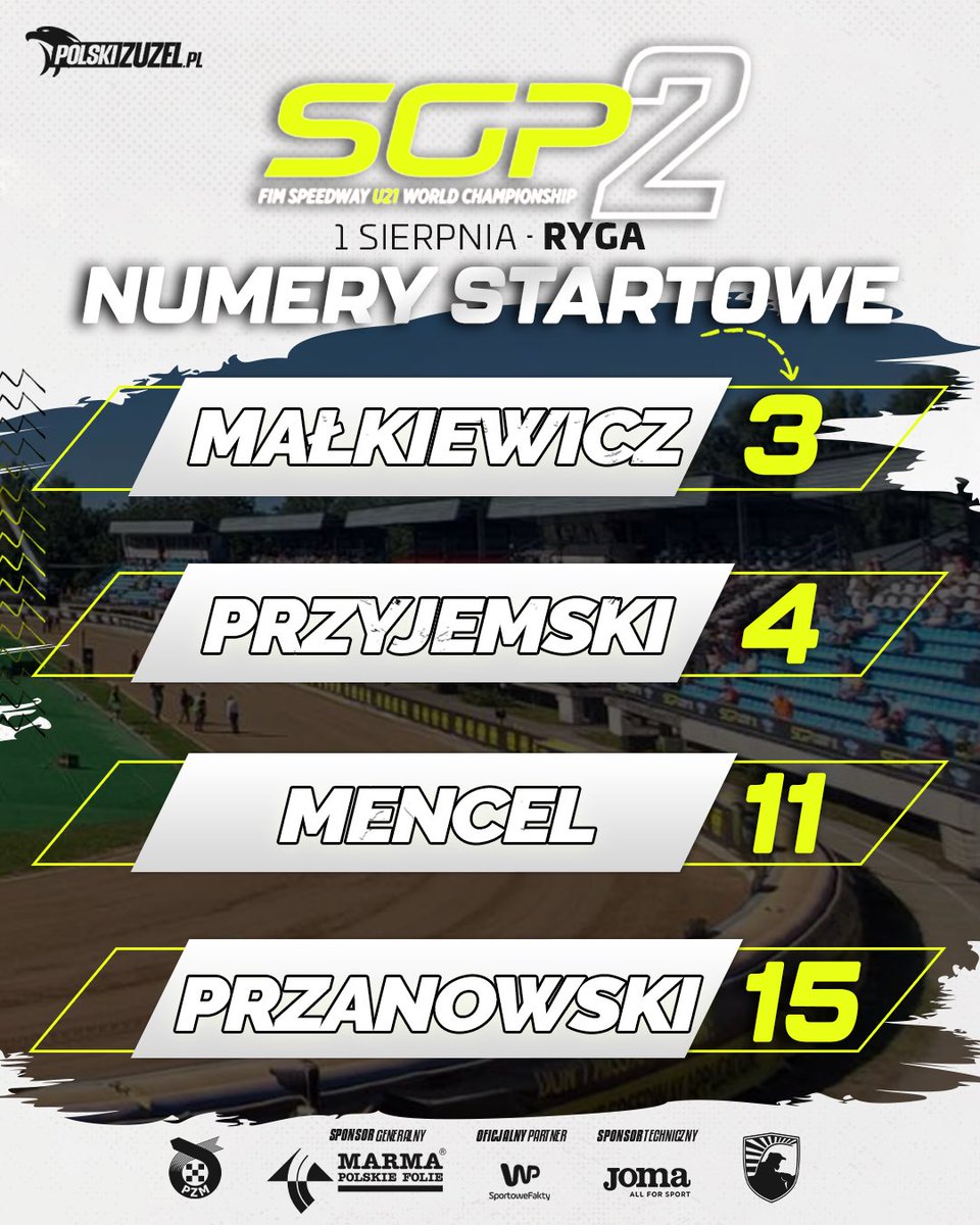 W Rydze ze względu na niekorzystne prognozy pogody ☔️odwołano kwalifikacje juniorów☝️

Numery startowe DeWalt FIM SGP2 of Latvia wylosowano 🎲🎲🎲

#JazdaPolska |#SGP2 |#SGP #LatvianSGP🇱🇻