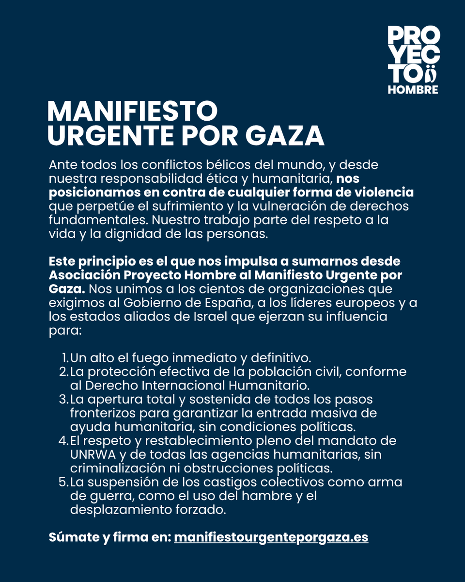 Manifiesto Urgente por Gaza

Nos sumamos al Manifiesto Urgente por Gaza junto a cientos de organizaciones.
👉Puedes leer el Manifiesto completo aquí y sumar tu firma: manifiestourgenteporgaza.es

#Gaza #altoelfuego