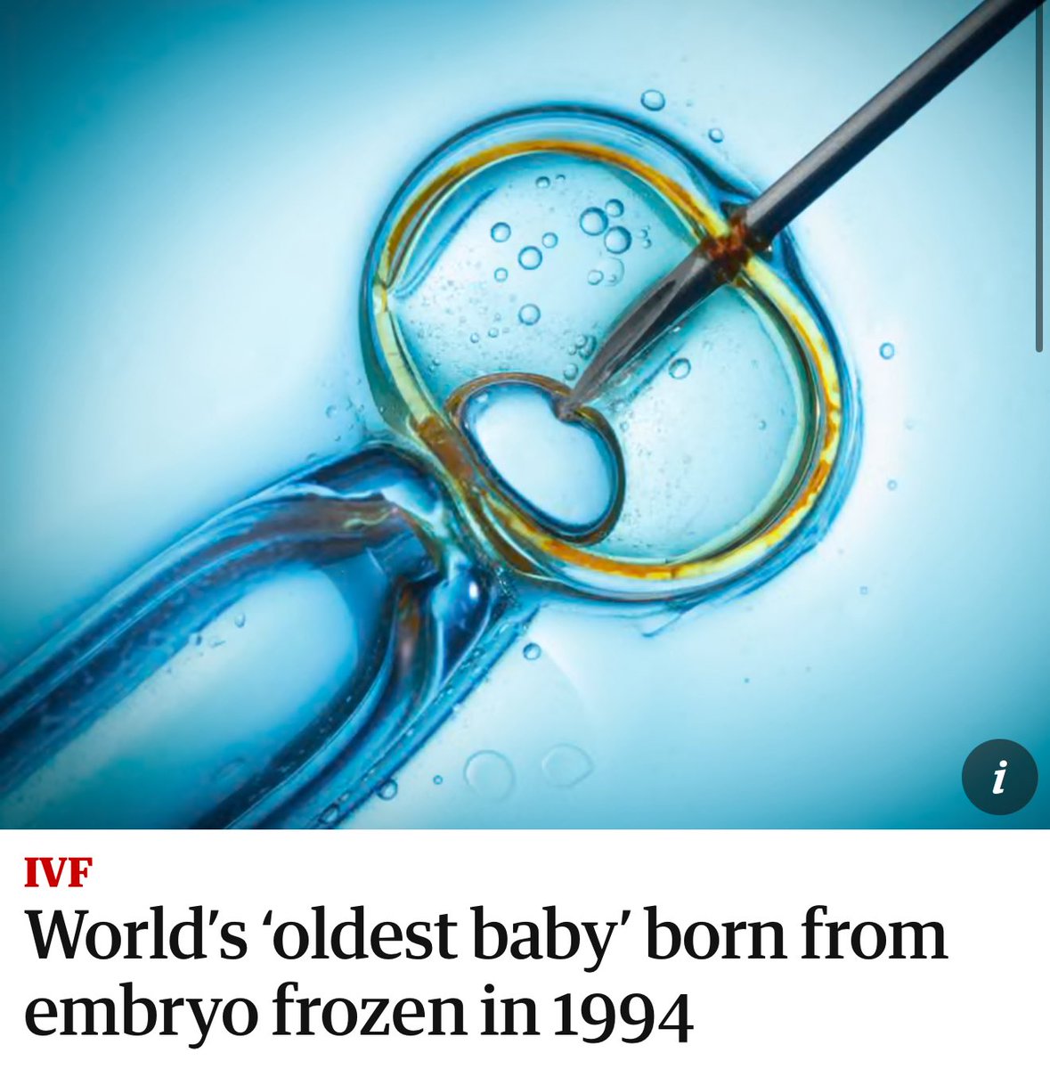 Born in 2025. Frozen in 1994. 

The world’s oldest baby born from an embryo frozen over 30 years ago proves just how far science has come.

What is the oldest frozen embryo you thawed and transferred?